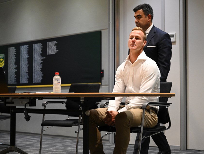 A nervous Daly Cherry-Evans at his first judiciary hearing, with legal counsel Nick Ghabar.