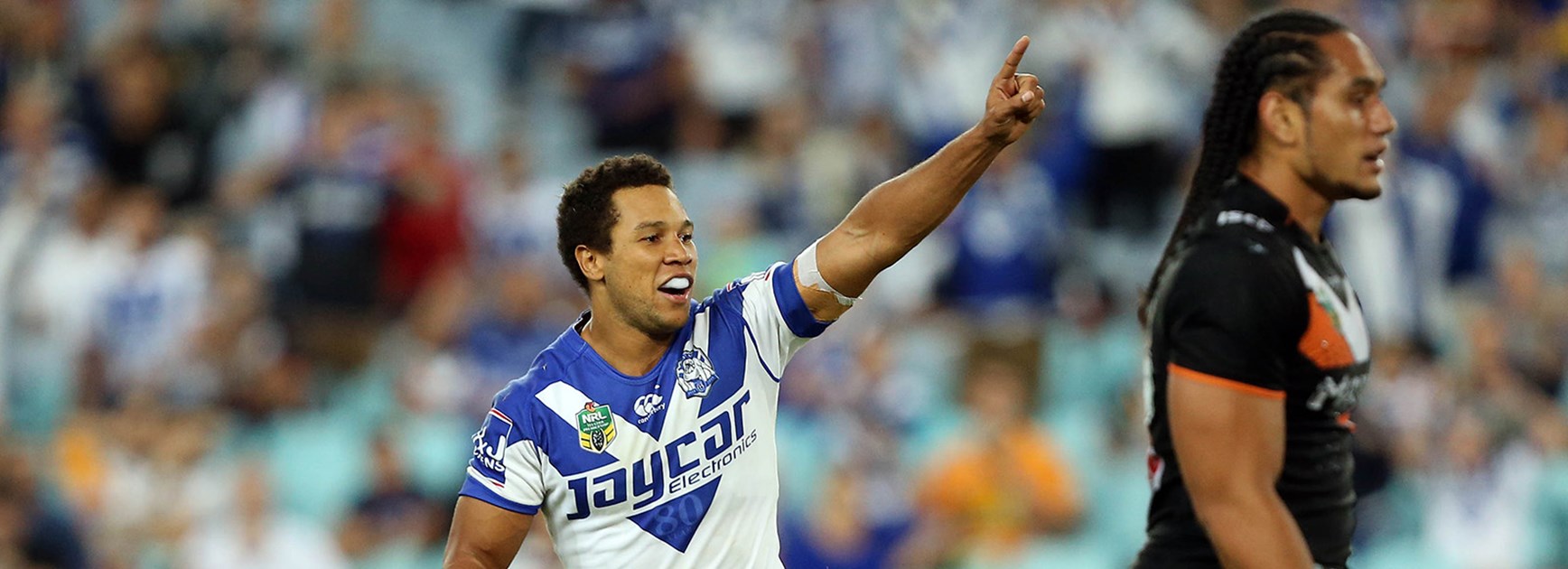 Bulldogs five-eighth Moses Mbye kicked a golden-point, match-winning field goal against the Tigers in Round 4.