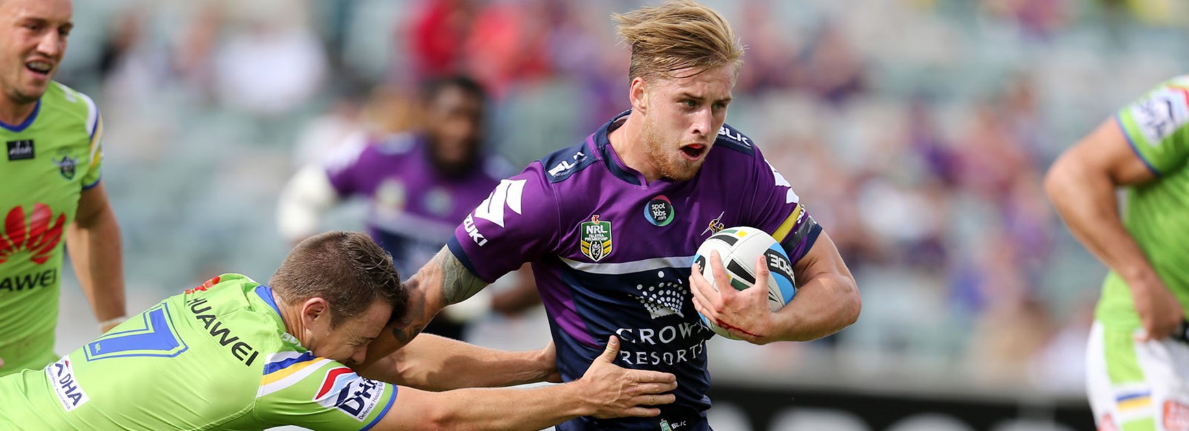 Cameron Munster in action for the Storm against the Raiders in Round 6.
