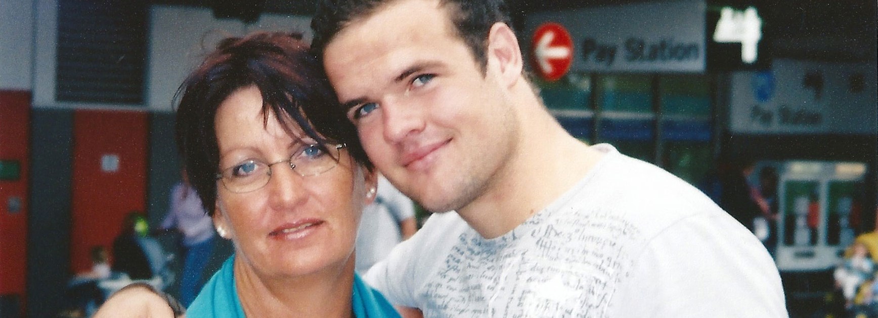 Nate Myles with his mother, Janet Evans.