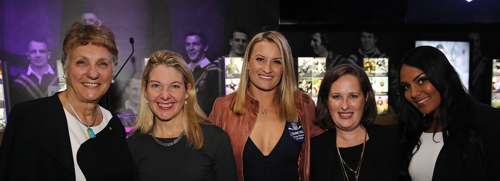 Catherine Harris, Suzanne Young, Ruan Sims, Stephanie Crockford and Mahalia Murphy at the Rugby League Museum.