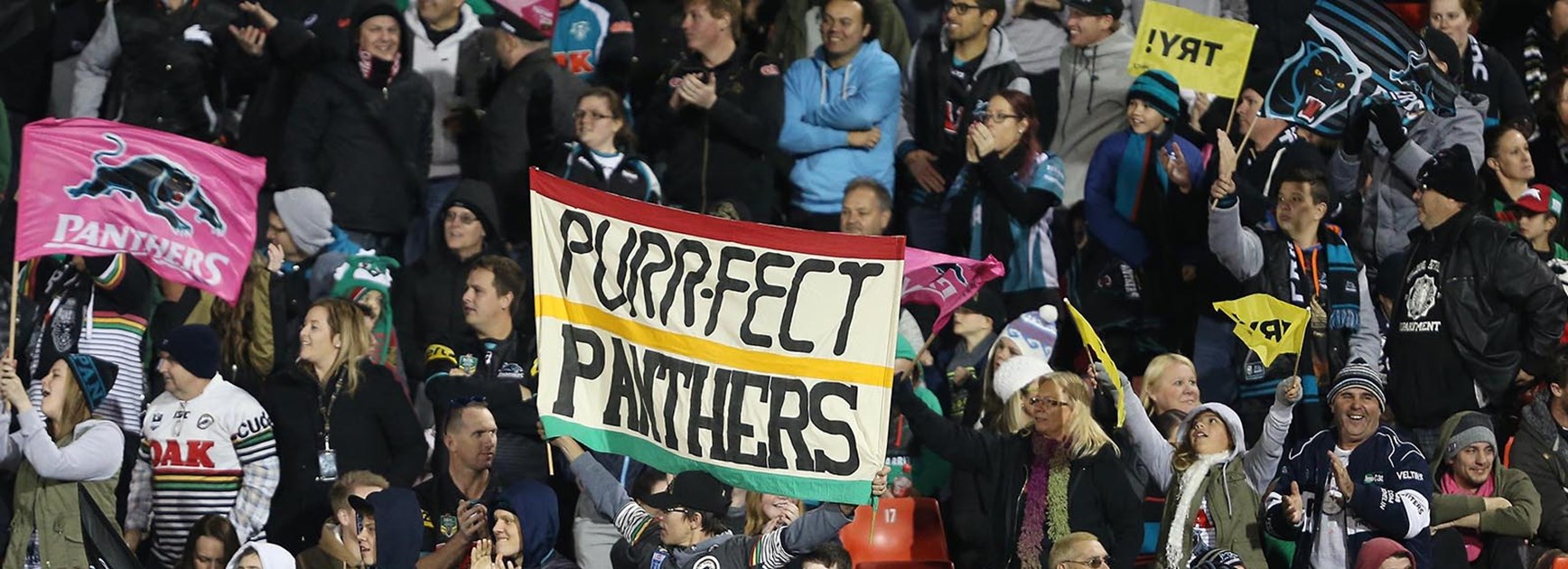 Panthers fans show their support at Pepper Stadium in Round 17.