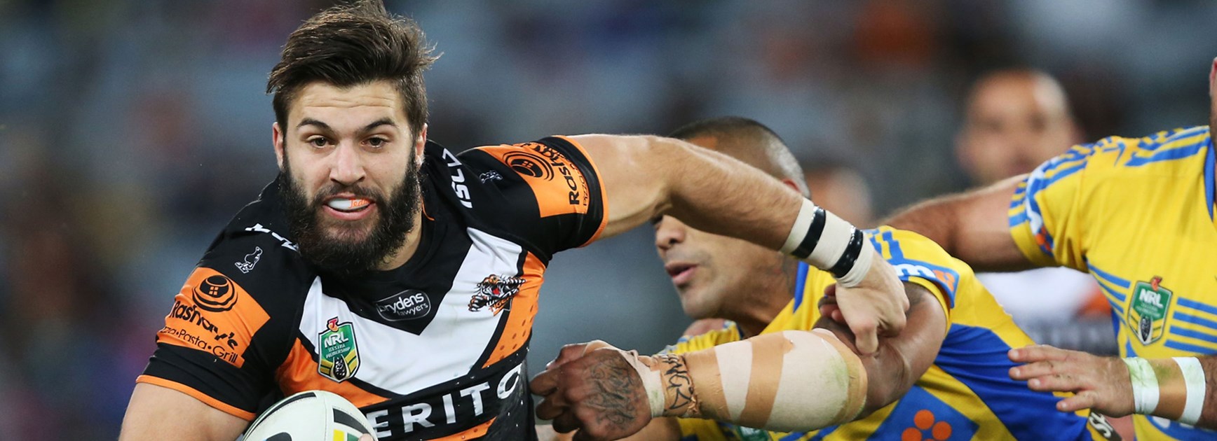 Tigers fullback James Tedesco was powerful in a losing side on Monday night.