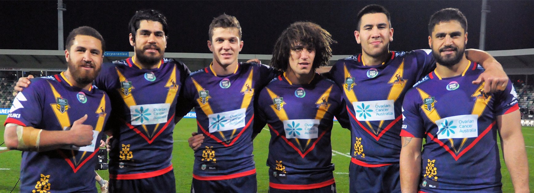 Melbourne's New Zealand players following the Storm's win over the Dragons at Napier, New Zealand.