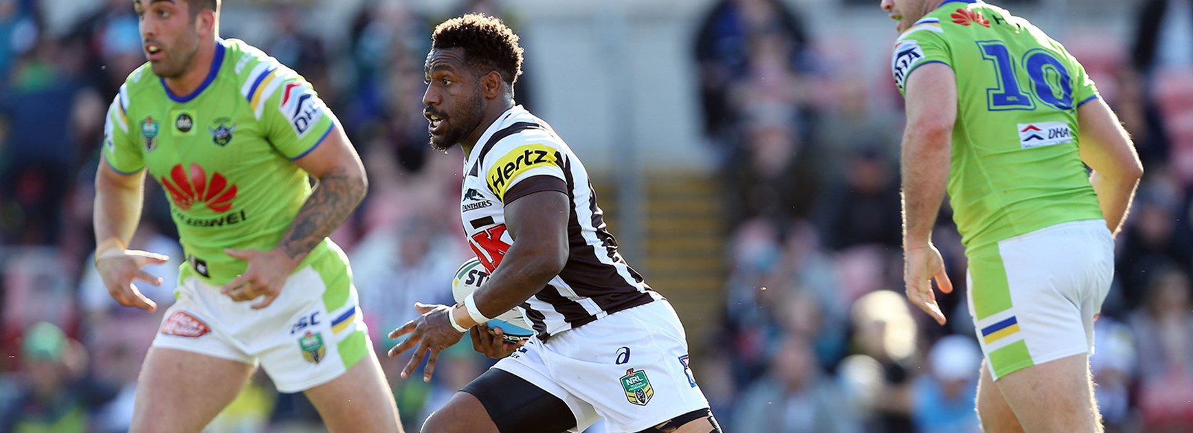 Penrith hooker James Segeyaro makes a break against Canberra in Round 20 of the Telstra Premiership.