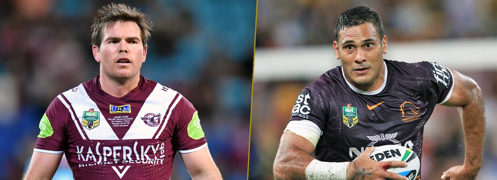 Star centres and rival captains Jamie Lyon and Justin Hodges.