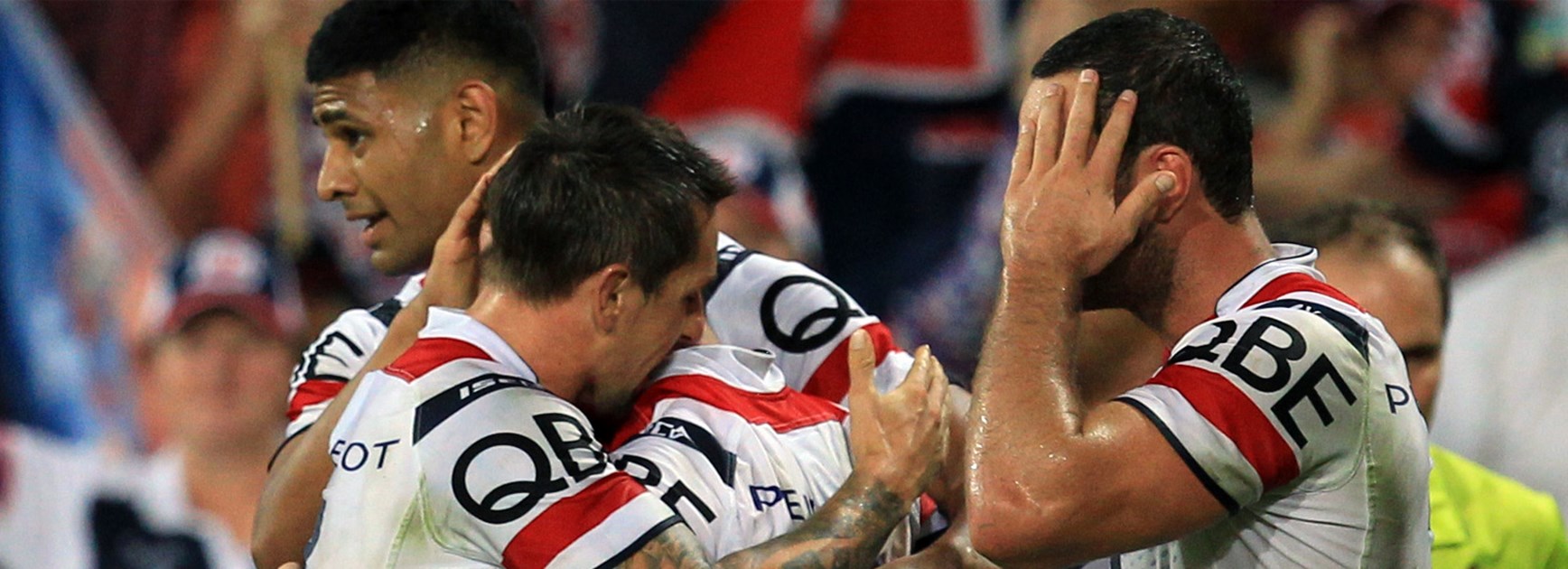 NSW Blues Mitchell Pearce and Boyd Cordner returned to the winners circle with the Sydney Roosters in Penrith on Saturday.