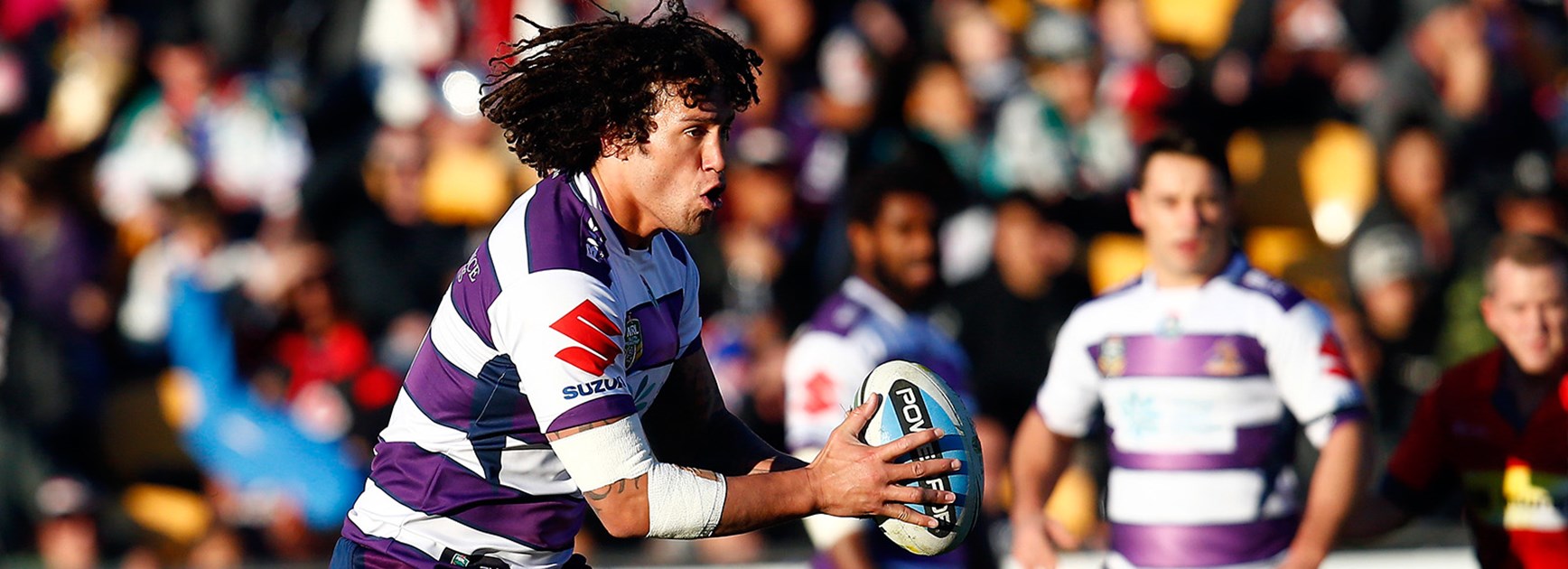 Kevin Proctor makes a run for Melbourne against the Warriors.