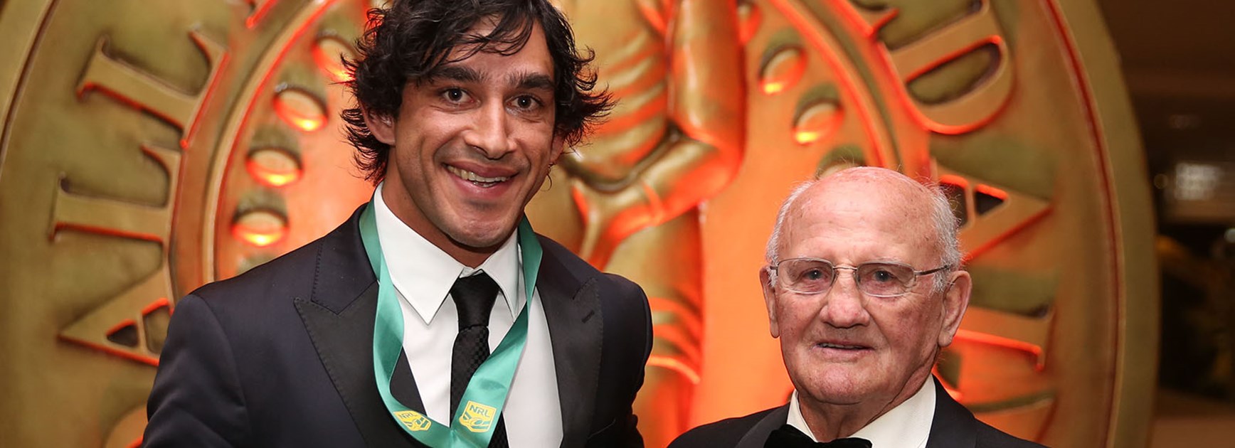 2014 Provan Summons Medal winner Johnathan Thurston with Arthur Summons at the Dally M Medal night.