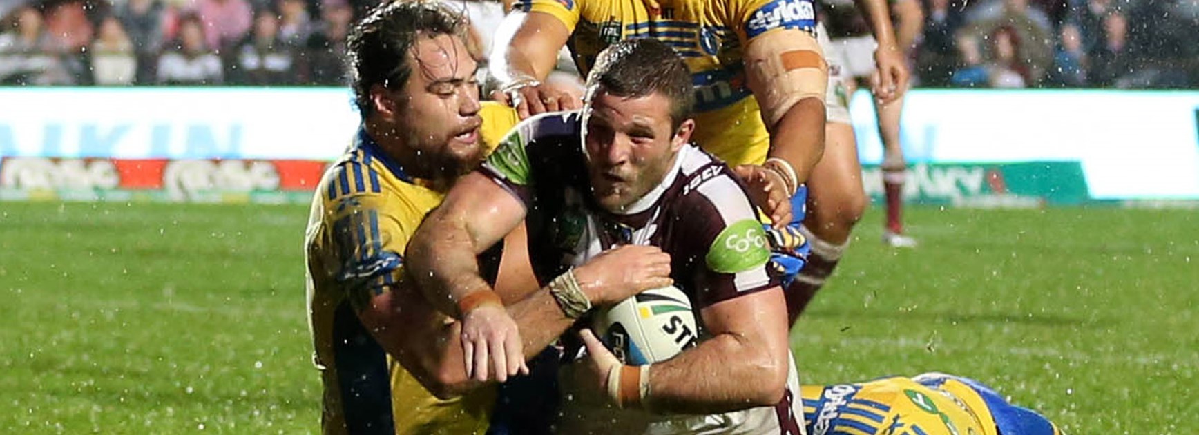 Sea Eagles lock Blake Leary in action against the Eels.