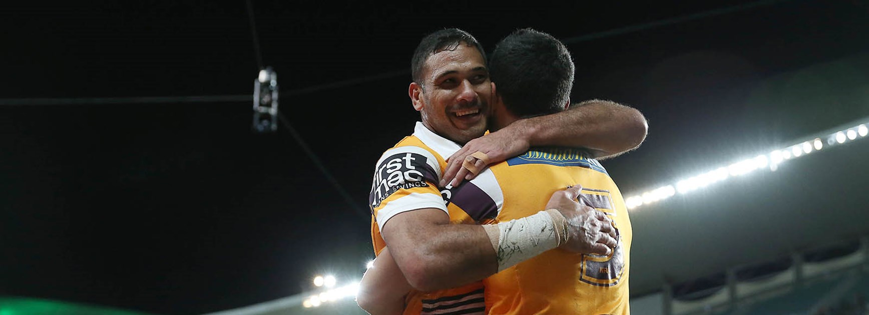 Justin Hodges all smiles after a big win over South Sydney.