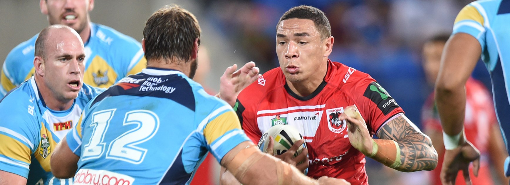 Tyson Frizell charges at the Titans defence in Round 25.