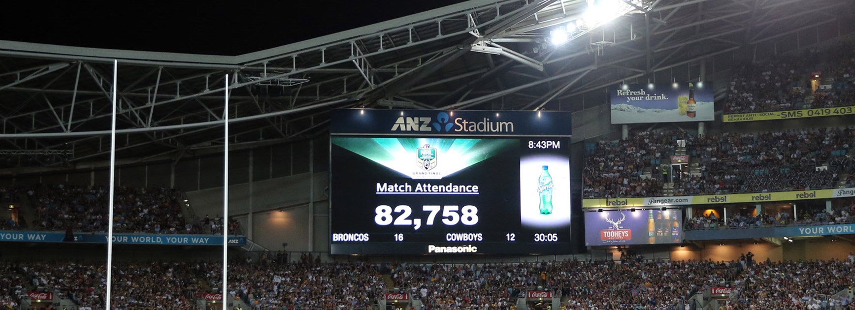 82,758 fans attended the 2015 NRL Telstra Premiership Grand Final at ANZ Stadium.