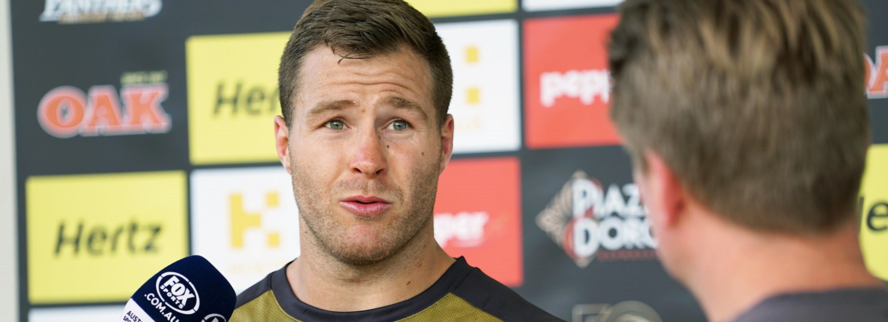Trent Merrin fronts the media for the first time in Panthers colours.