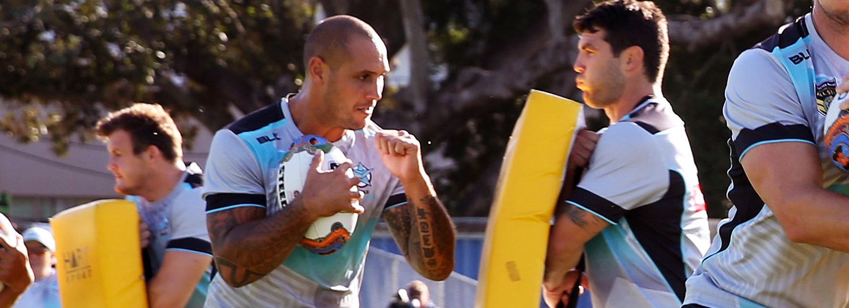 World All Stars teammates Jeremy Smith and Michael Ennis at training this week.