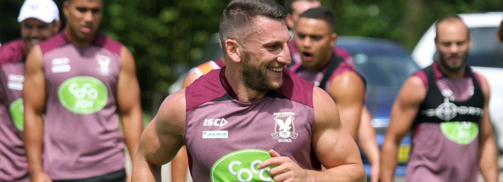Sea Eagles recruit Lewis Brown during training ahead of the 2016 season.