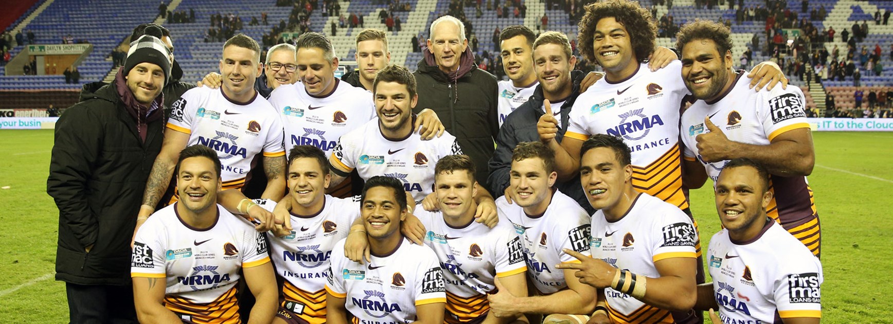 The victorious Brisbane Broncos following their 2016 World Club Series win over Wigan.