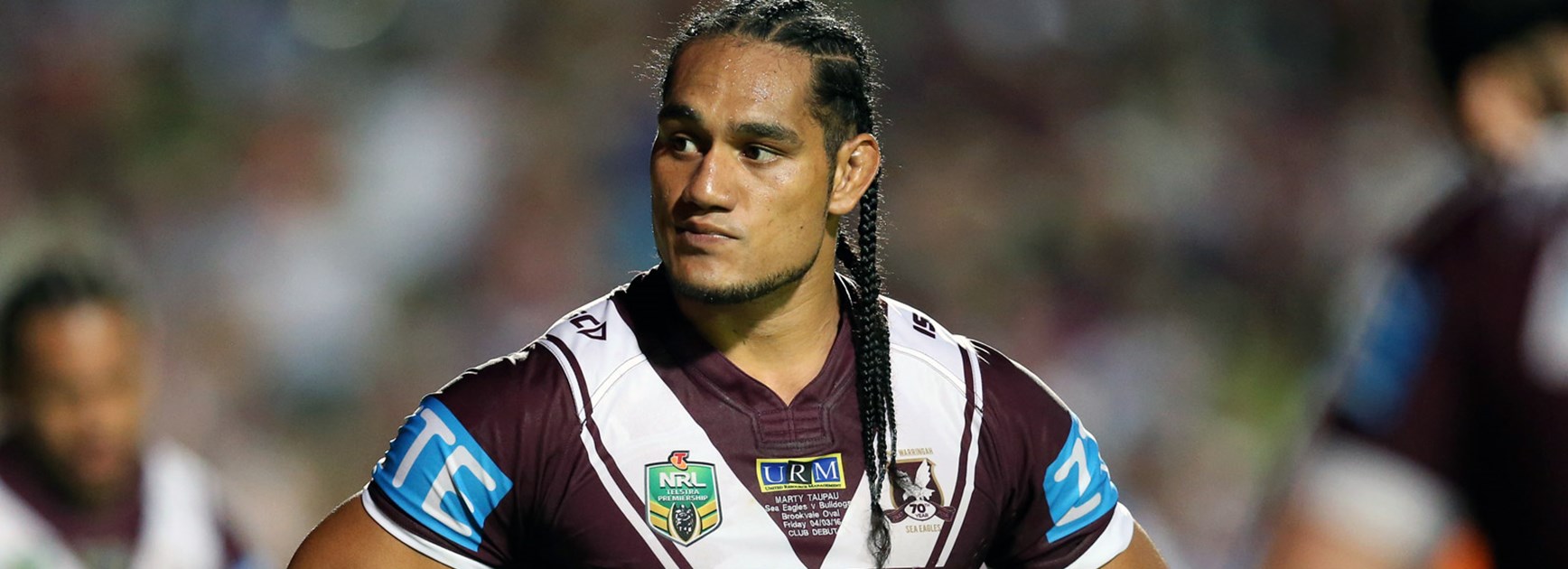 Sea Eagles lock Marty Taupau looks on dejected in his Manly debut.
