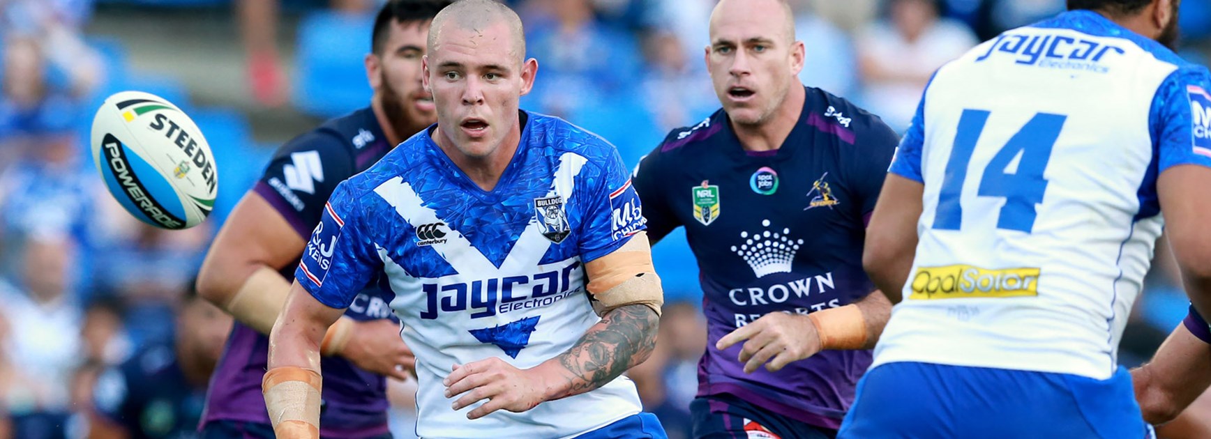Bulldogs prop David Klemmer against the Storm in a pre-season trial.