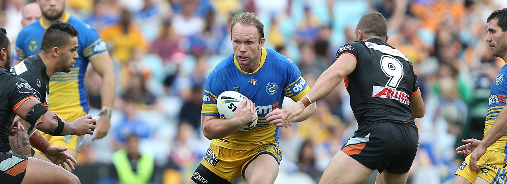 Eels forward David Gower in action against Wests Tigers in Round 4 of the NRL Telstra Premiership.