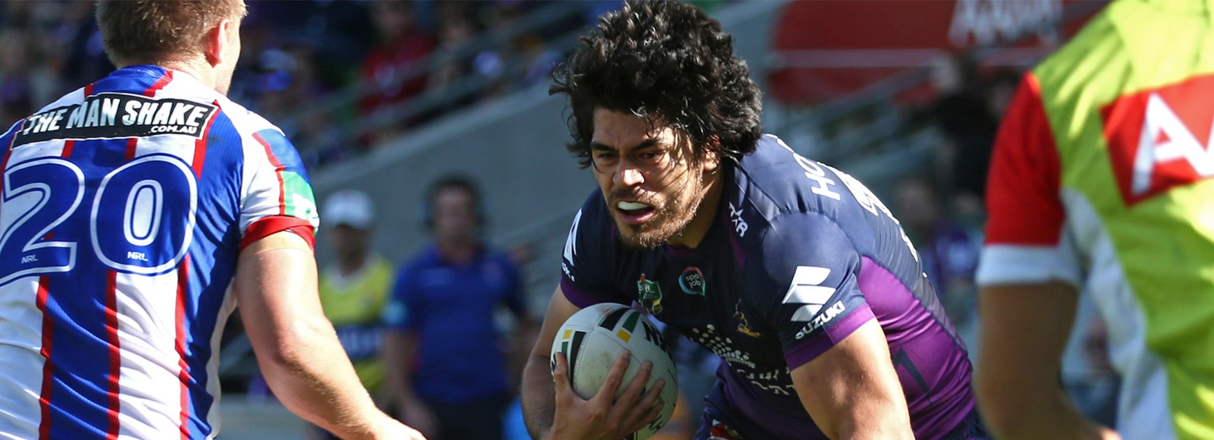 Storm back-rower/centre Tohu Harris in action against Newcastle.