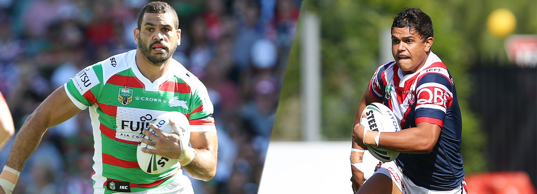 Greg Inglis takes on Latrell Mitchell when the Rabbitohs host the Roosters at ANZ Stadium.