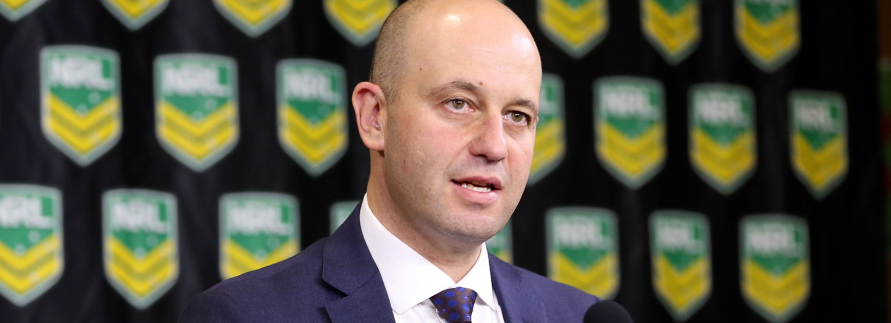 NRL CEO Todd Greenberg at the announcement of the preliminary findings of the Eels salary cap investigation.