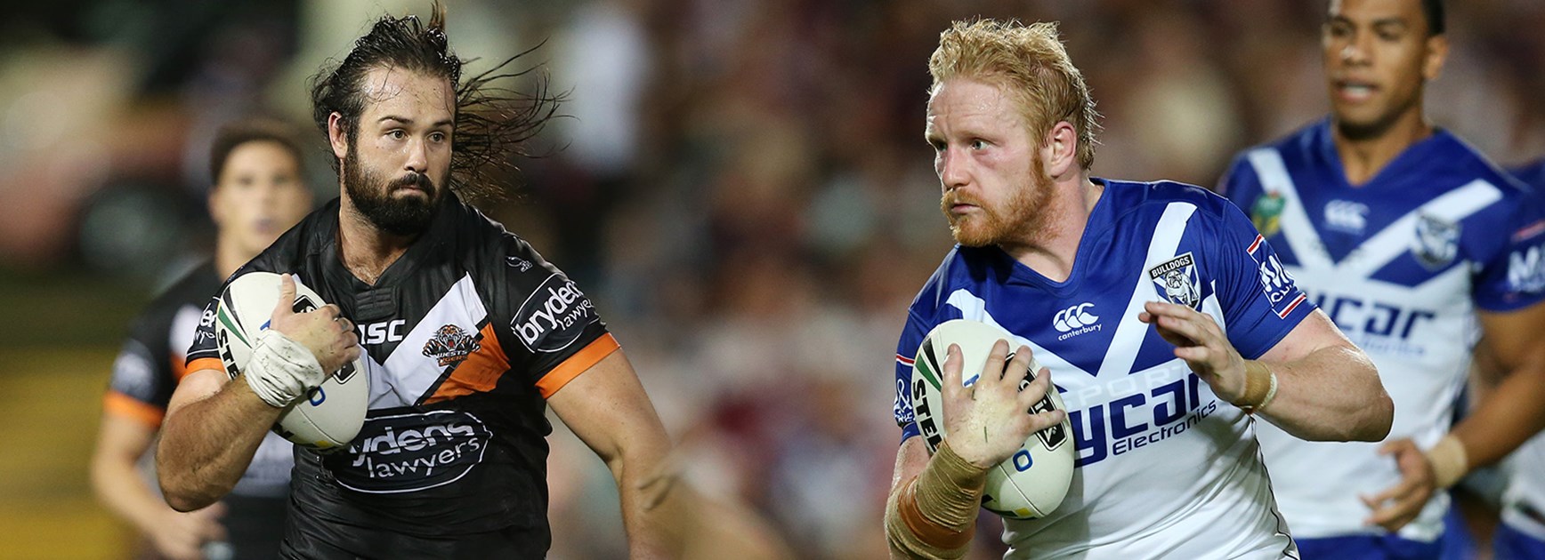 Aaron Woods returns for Wests Tigers and will clash with James Graham on Sunday afternoon.