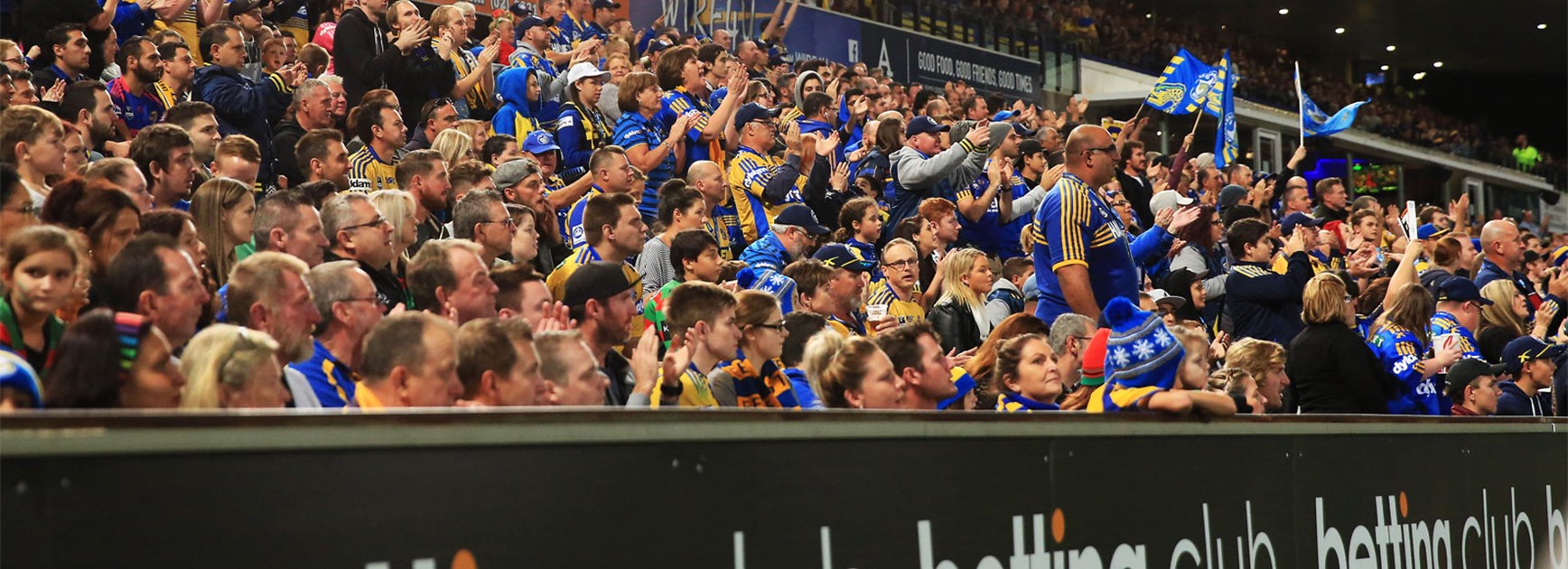 The Parramatta Eels crowd during Thursday night's clash with the Rabbitohs.