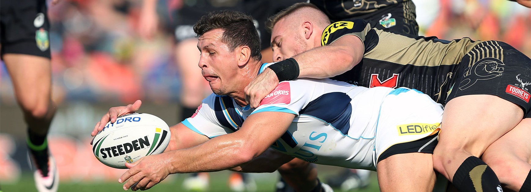 Greg Bird scores for the Titans against Penrith on Sunday.