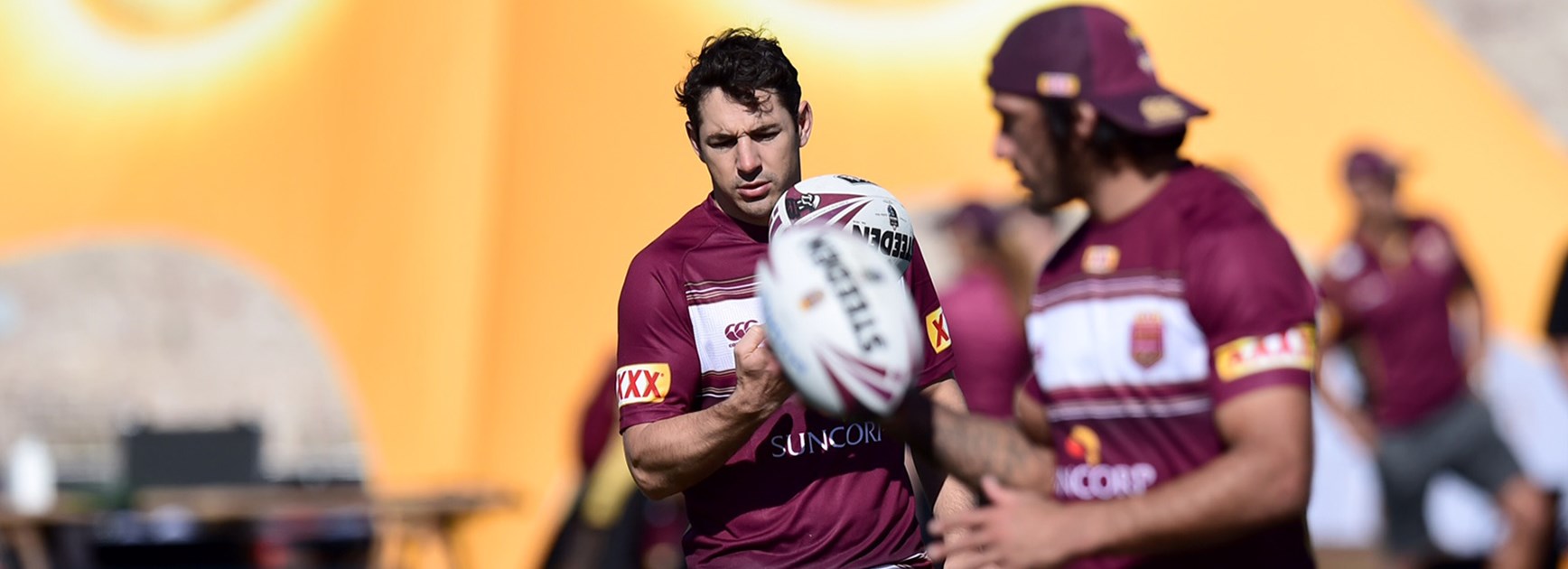 Billy Slater watches on as an assistant coach at Queensland Maroons training.