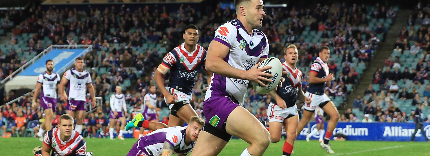 Storm centre Ryan Morgan made two line breaks against the Roosters in Round 14.