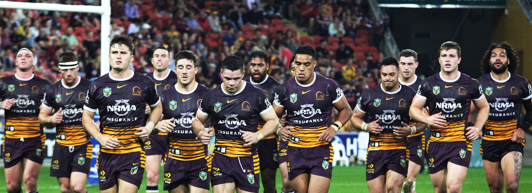 The Broncos leave the field at the end of a horror first half against the Panthers in Round 20.