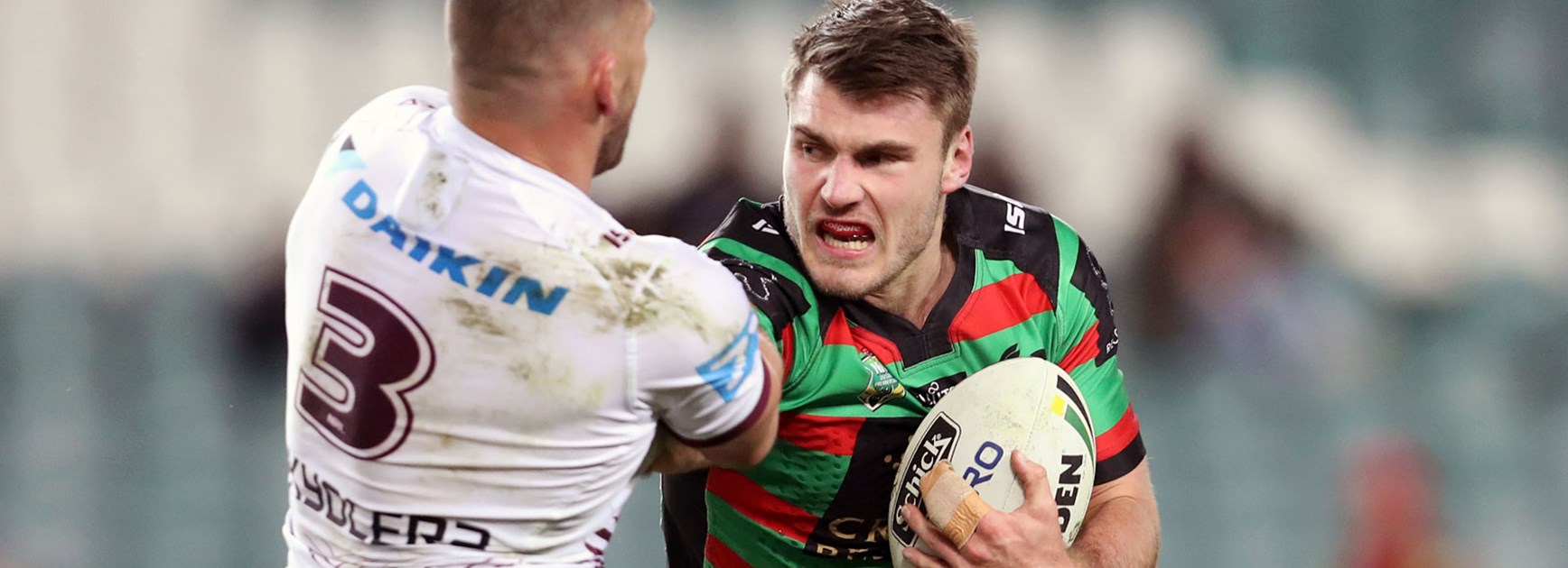 Rabbitohs young gun Angus Crichton against the Sea Eagles in Round 20.