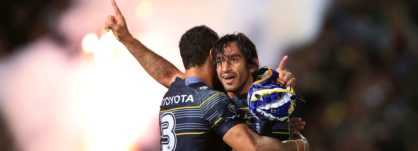 Johnathan Thurston celebrates following the Cowboys' semi-final win over the Broncos.