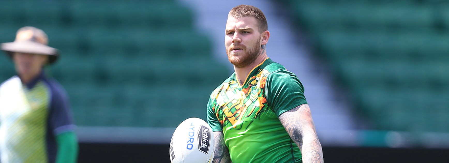 Kangaroos centre Josh Dugan training in Perth ahead of the Test against New Zealand.