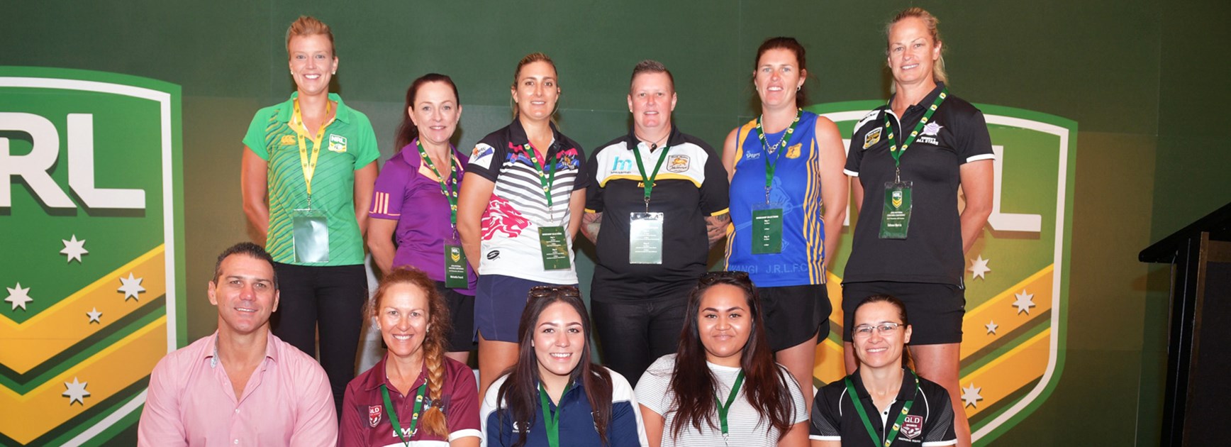 Jazmyn Taumafai (front row, second from right) at the NRL Coaches Conference.