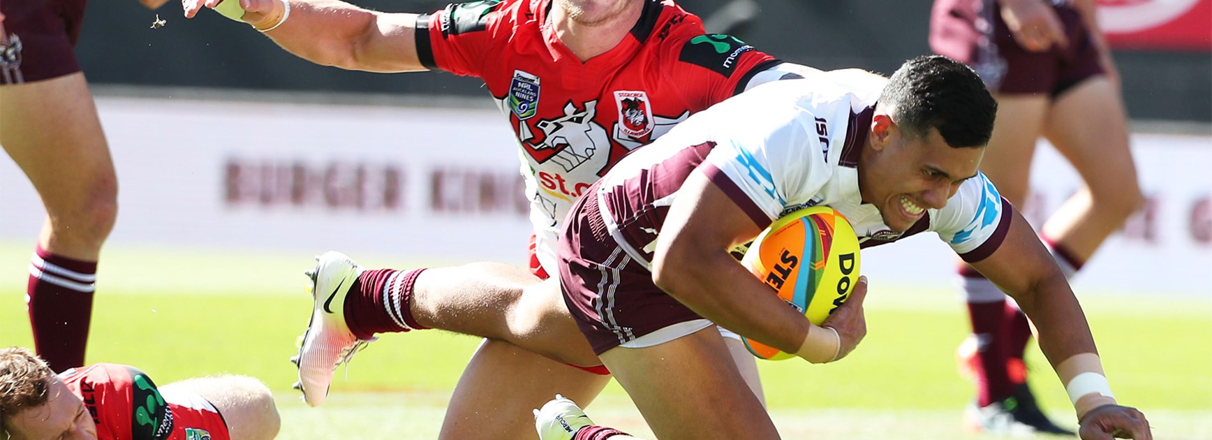 The Sea Eagles edged the Dragons 23-20 in their second match at the Auckland Nines.