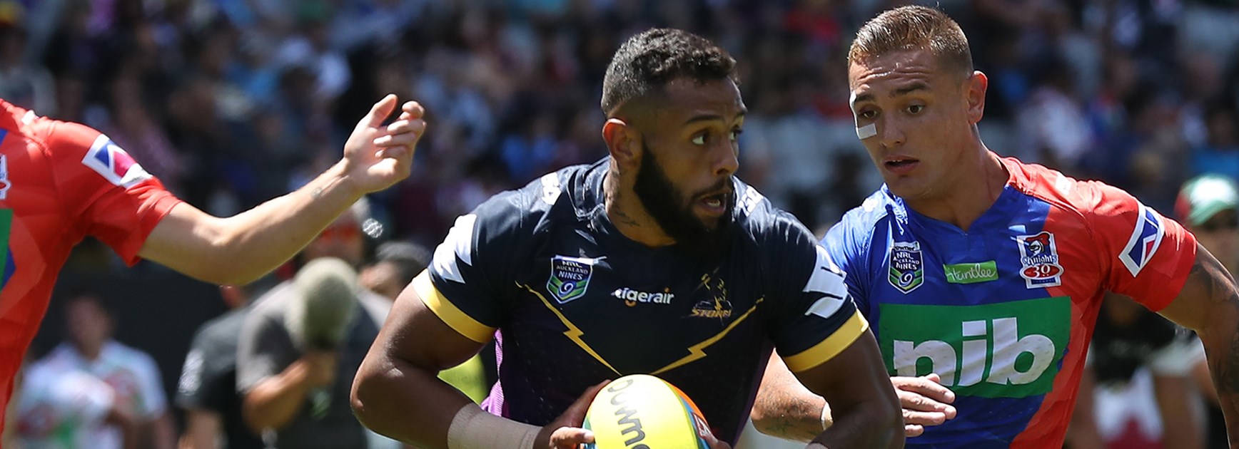 Storm winger Josh Addo-Carr in action against the Knights at the 2017 Auckland Nines.