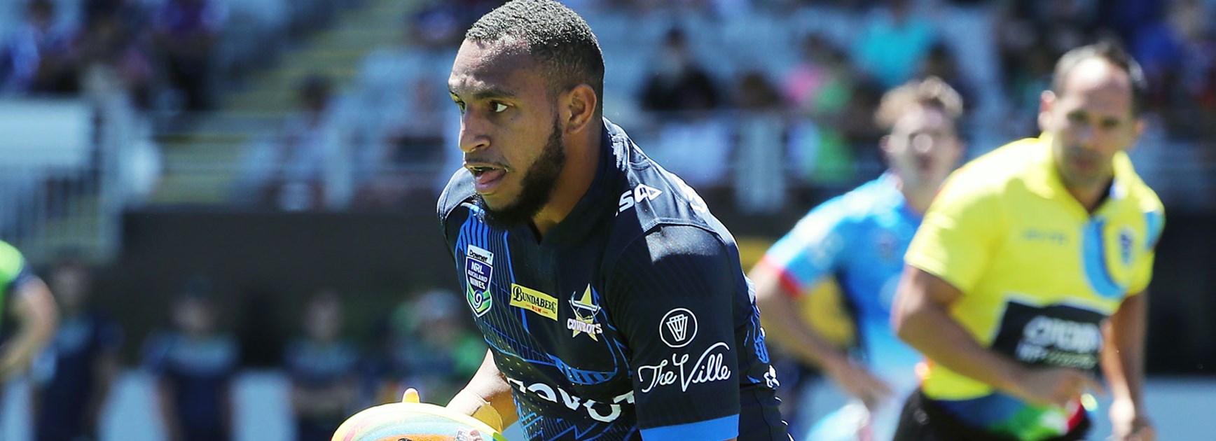 Cowboys speedster Gideon Gela-Mosby in action at the 2017 Auckland Nines.