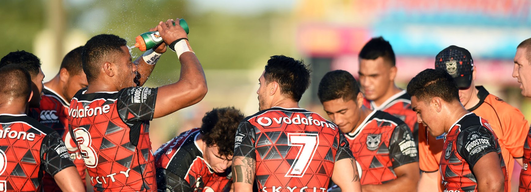 Warriors players during their trial against the Storm at Sunshine Coast Stadium.
