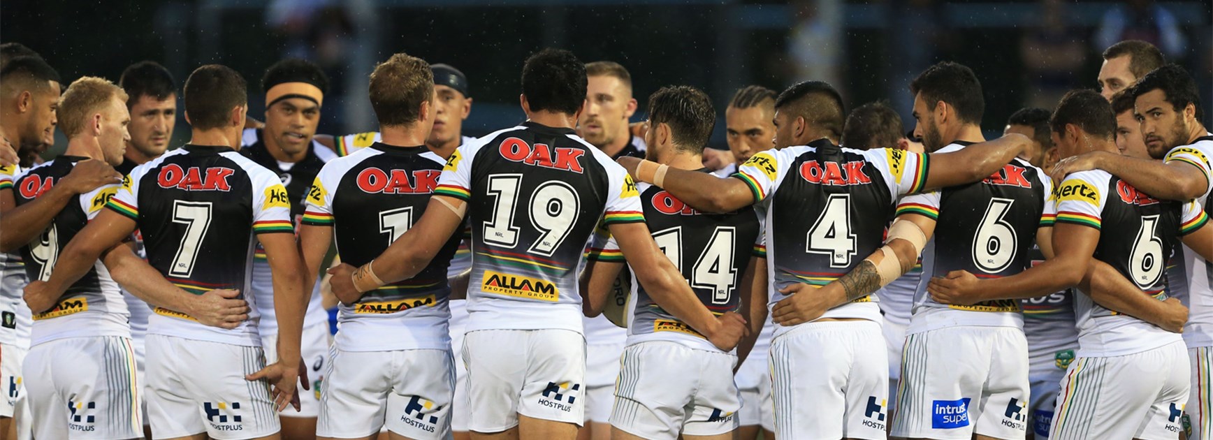 The Panthers go into a huddle ahead of their trial win over Parramatta.