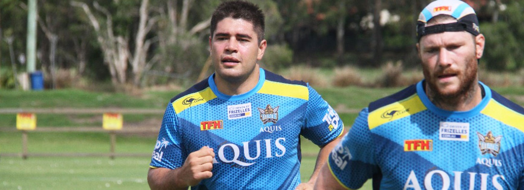 Titans recruit Chris Grevsmuhl in training with his new side.