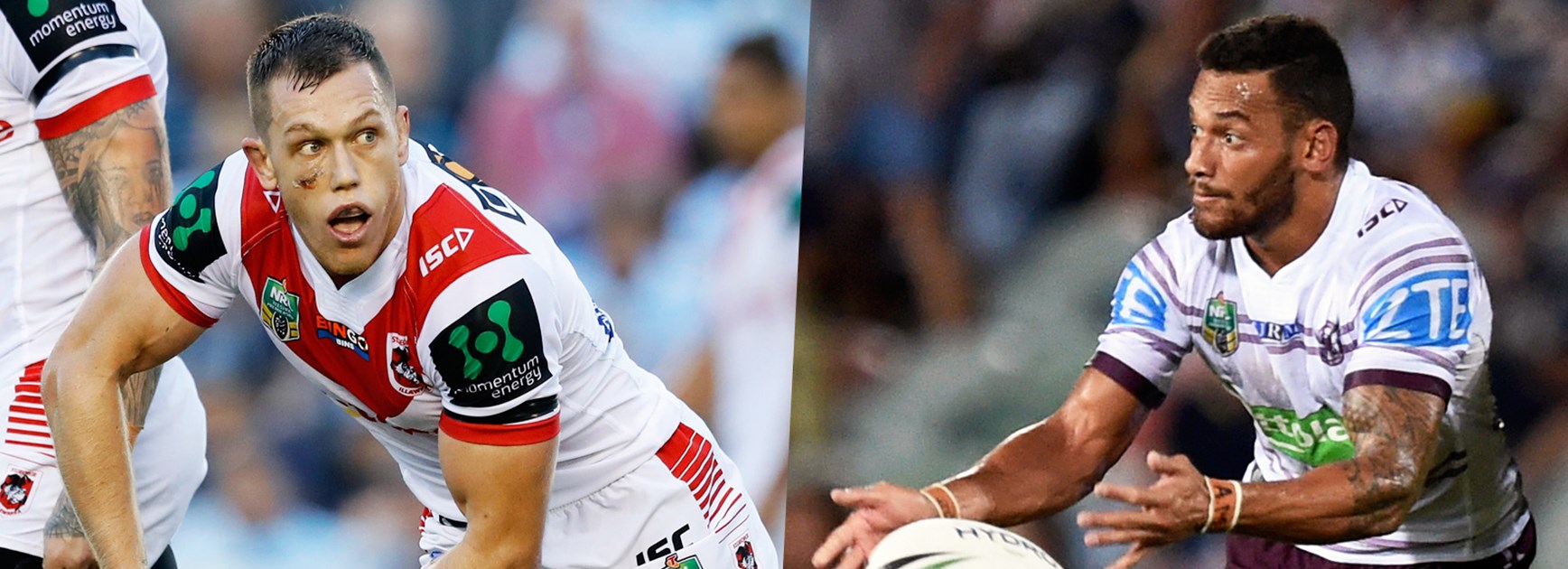 Dragons hooker Cameron McInnes and Manly rake Apisai Koroisau were once teammates and rivals at the Rabbitohs.