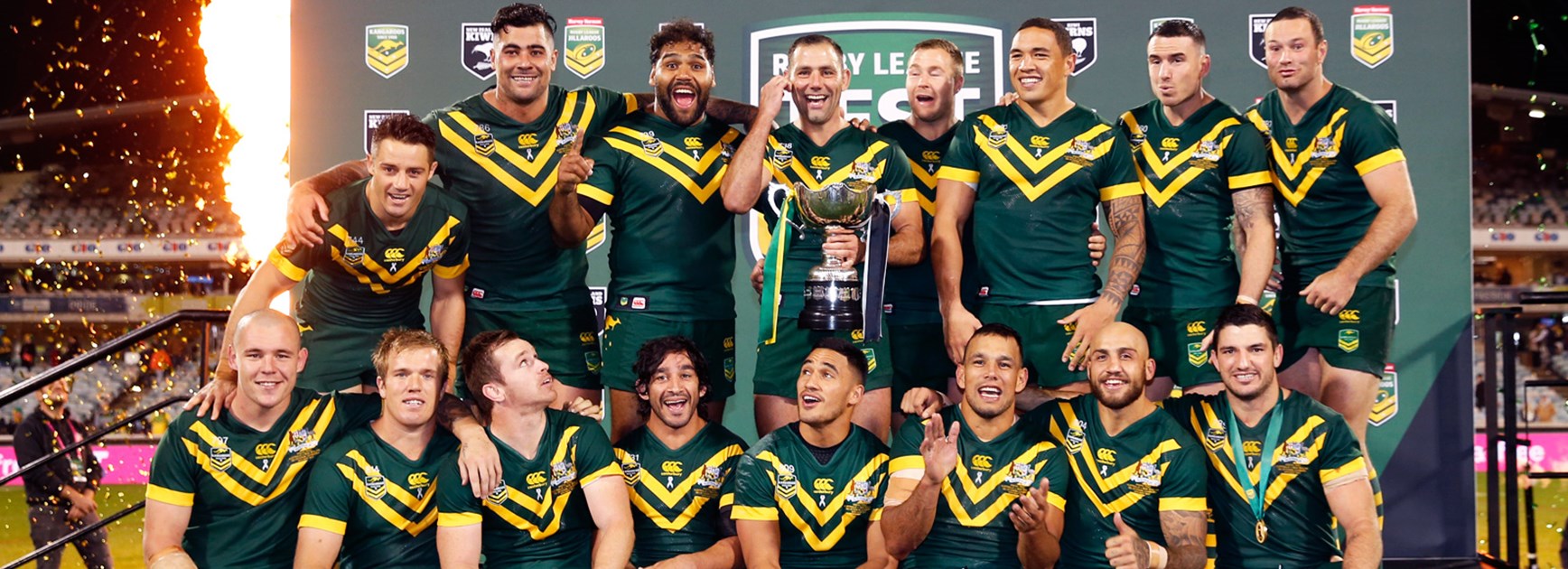 The Kangaroos celebrate their win over New Zealand in this year's mid-year Test.