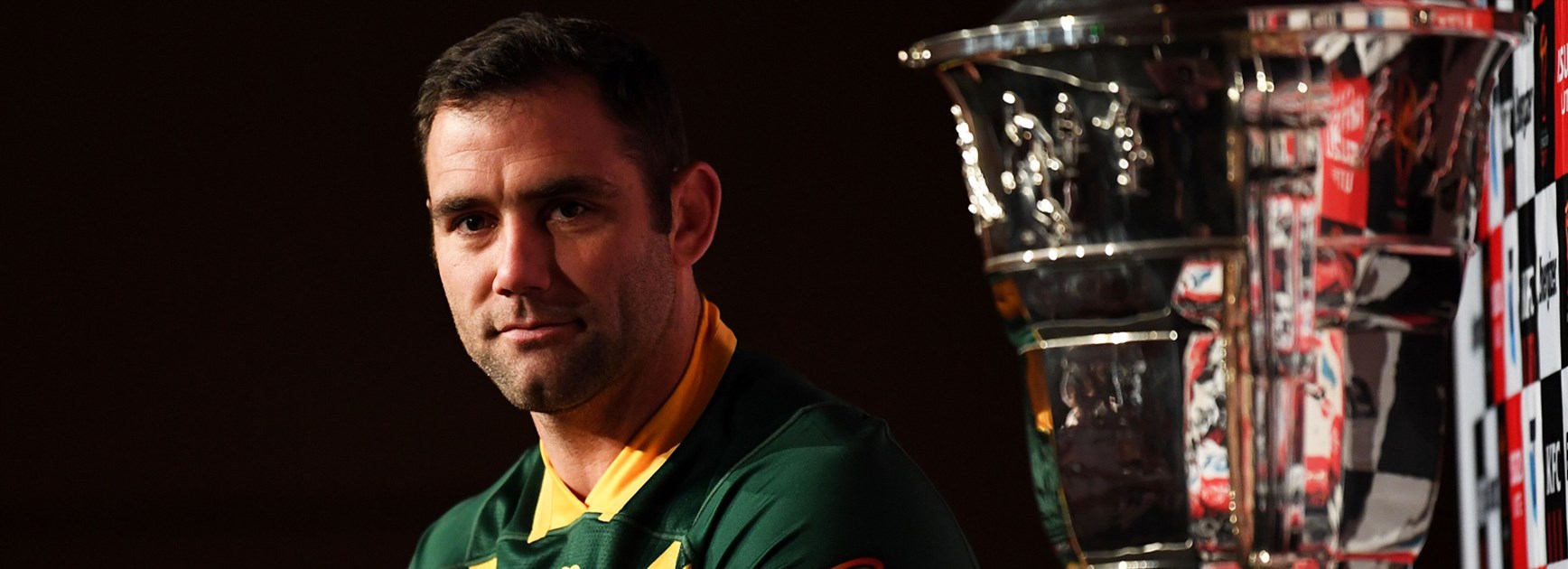 Australia captain Cameron Smith with the Rugby League World Cup trophy.