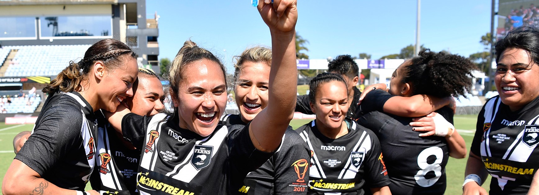 The Kiwi Ferns celebrate their Women's World Cup semi-final win over England.