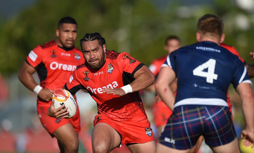 Konrad Hurrell playing for Tonga in the World Cup.