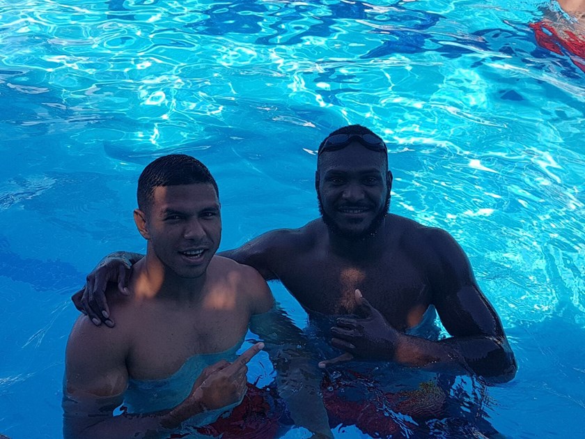 David Mead and Kato Ottio relax during the World Cup.