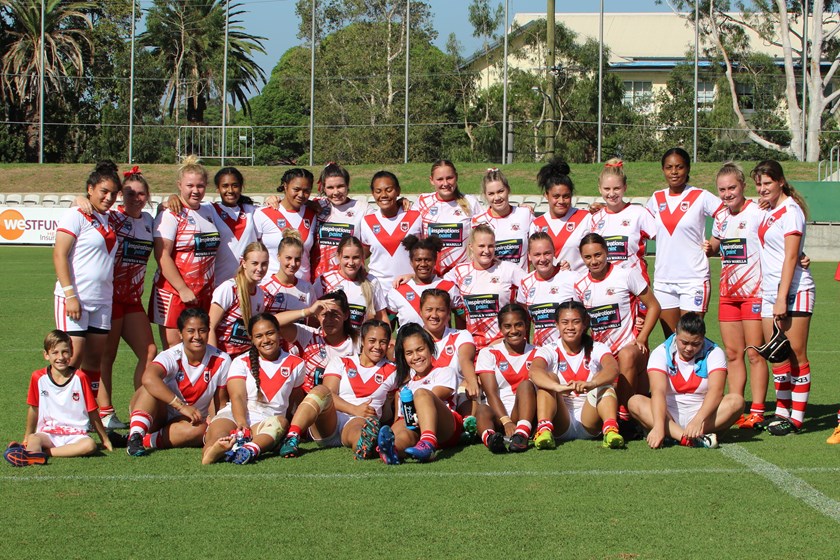 The St George Dragons and Illawarra Steelers teams from the under 18s Tarsha Gale Cup.